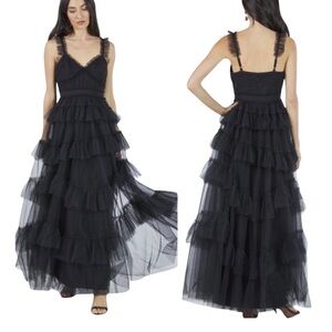 BCBGMAXAZRIA Flutter Sleeve Tulle gown
